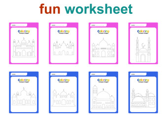 Fun kids worksheets for kindergarten or preschool. Children can recognize colors, learn tracing, counting, and writing