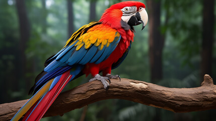 Obraz premium Scarlet Macaw Profile, Profile view of a Scarlet Macaw displaying its vibrant colors.
