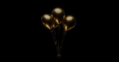 Elegant minimalist birthday decoration with gold balloons on a black background, simple and stylish design.