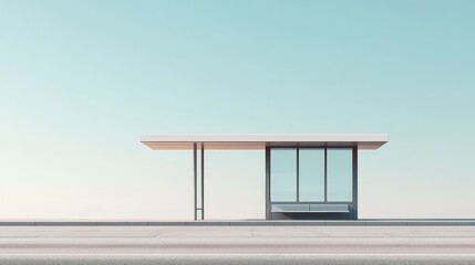 Modern Minimalist Bus Stop Design Against Blue Sky Background