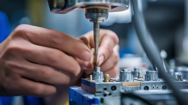 Hands meticulously adjusting a precision instrument with small tools, focusing on intricate components