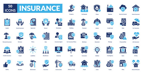 Insurance fill icon collection set. includes finance, life, protect, health, family, business, insurance, safety, service © Zero_wing
