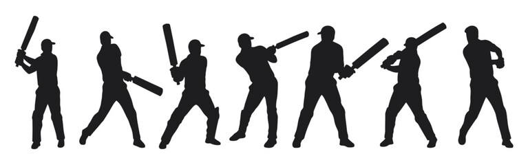 Cricket Batsman Silhouettes with white background