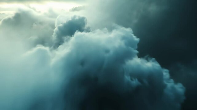 Stormy clouds drift and evolve through a turbulent blue sky