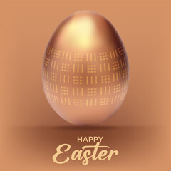Luxury gold Easter egg with patten. Realistic easter golden chicken eggs. Happy Easter card, banner, poster, greeting card, header web, hunt celebration design with golden eggs. Vector illustration