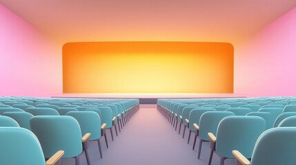 Obraz premium An empty theater with colorful seats and a vibrant stage backdrop.