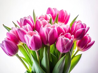 Fototapeta premium Pink Tulip Bouquet Silhouette, Close-up Floral Silhouette Photography, White Background, Space for Text