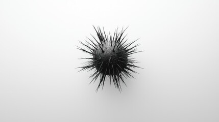 Abstract Black Sphere with Spikes on White Background