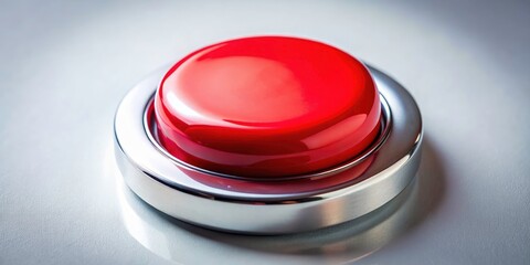 Red Stop Button Low Light Photography, White Background, Emergency Button, Power Button,  High Contrast, Dramatic Lighting, Close Up, Macro Photography