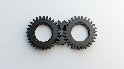Interlocking Black Gears on White Background for Mechanical Design
