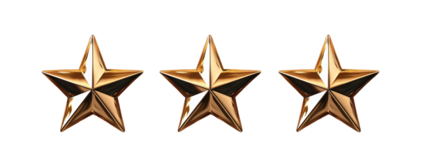 3 gold stars isolated on a white backdrop