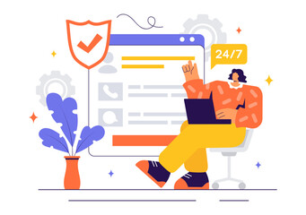 Vector Illustration of a Technical Support System Featuring Software Development, Customer Service, and IT Assistance in a Flat Style Background