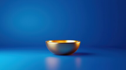Elegant golden bowl on a vibrant blue background