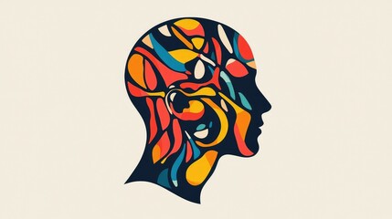Abstract Human Head Outline with Colorful Artistic Patterns