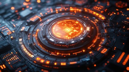 Fototapeta premium Futuristic Technology Glowing Circuit Board Close up with Central Processing Unit