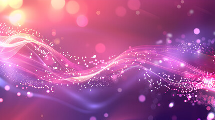 Obraz premium A vibrant abstract background with flowing waves and glowing particles in pink and purple hues.