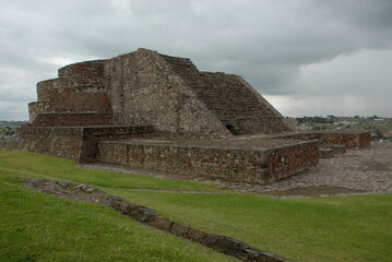 Circular pyramid in Calixtlahuaca archeological site. Toluca, M&eacute;xico.
