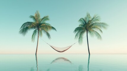 Obraz premium Serene Tropical Oasis with Hammock Between Two Palm Trees