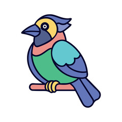 Blue and green crested bird perched exotic avian icon