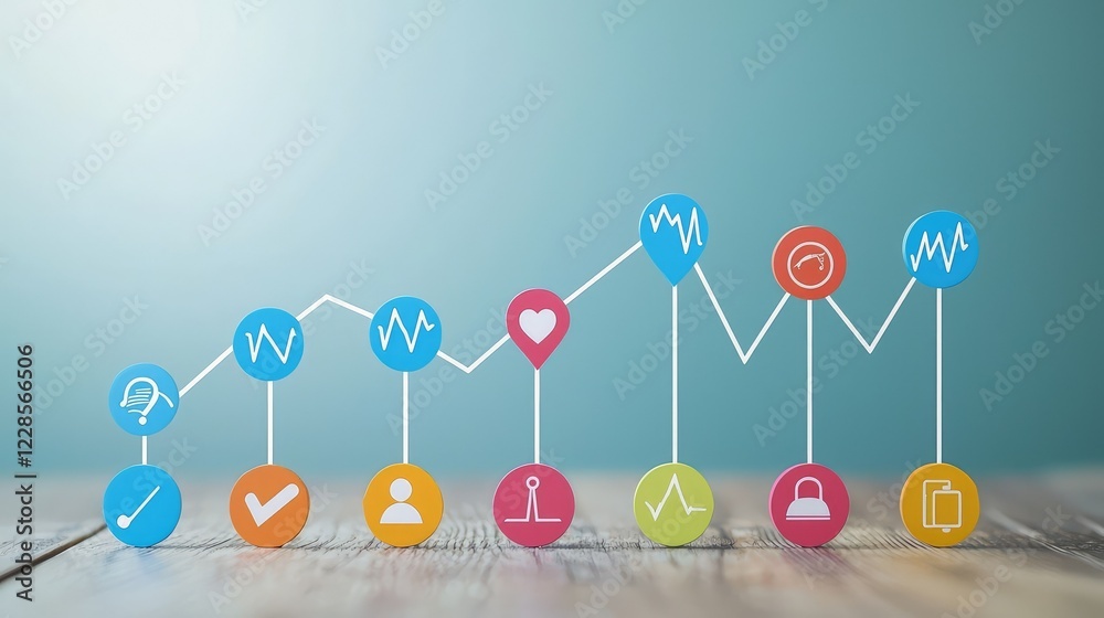 Poster visual representation of data analysis with colorful graph icons