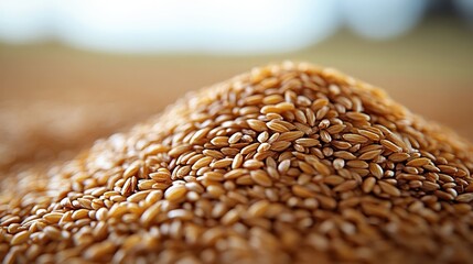 Obraz premium Close-up of a mound of golden sesame seeds, highlighting their texture.