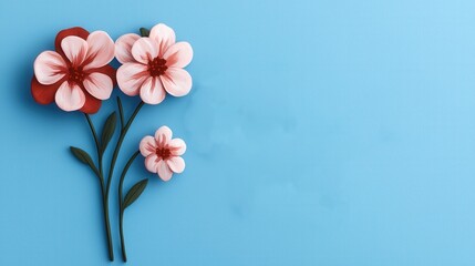 Delightful handcrafted flowers on blue background perfect for spring cards and wedding invitations