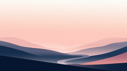 Serene Landscape with Winding Road Under a Soft Color Gradient Sky