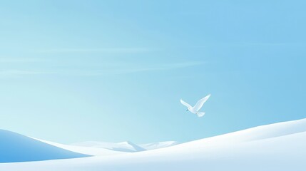 Elegant White Bird Soaring in a Bright Snowy Landscape