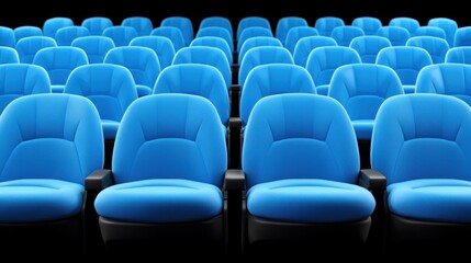 Fototapeta premium Rows of Empty Blue Cinema Seats Ready for Moviegoers