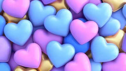 Obraz premium Pastel Hearts Background Romantic Love Valentine s Day Design Shiny 3D Hearts Texture