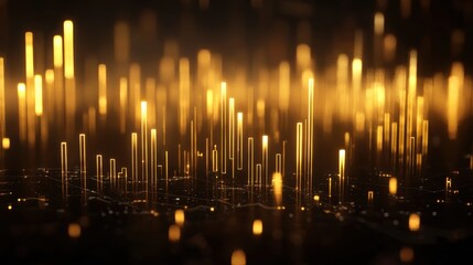 Abstract golden data visualization with glowing bars