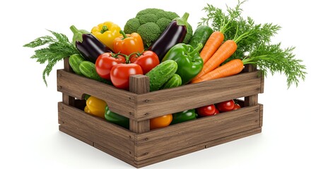 Vibrant Fresh Vegetables in Rustic Wooden Crate A Colorful Harvest Bounty of Farm Fresh Produce