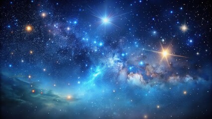 Dark mysterious night sky with stars and galaxies in deep blue background abstract art style , spacey, heavenly,  spacey