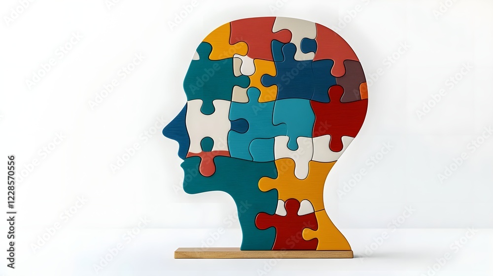 Aufkleber Incomplete Puzzle Portrait A Symbolic Representation of the Mind s Journey Towards Self Discovery and Uncovering Unresolved Thoughts on a Clean Gradient Background