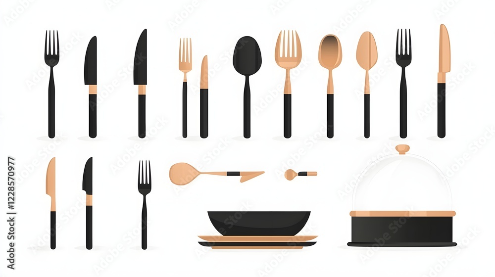 Poster elegant and stylish modern minimalist icon collection showcasing a range of cutlery items including 