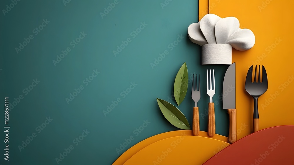 Aufkleber modern and minimal graphic collection of catering icons including a fork spoon knife and chef hat de