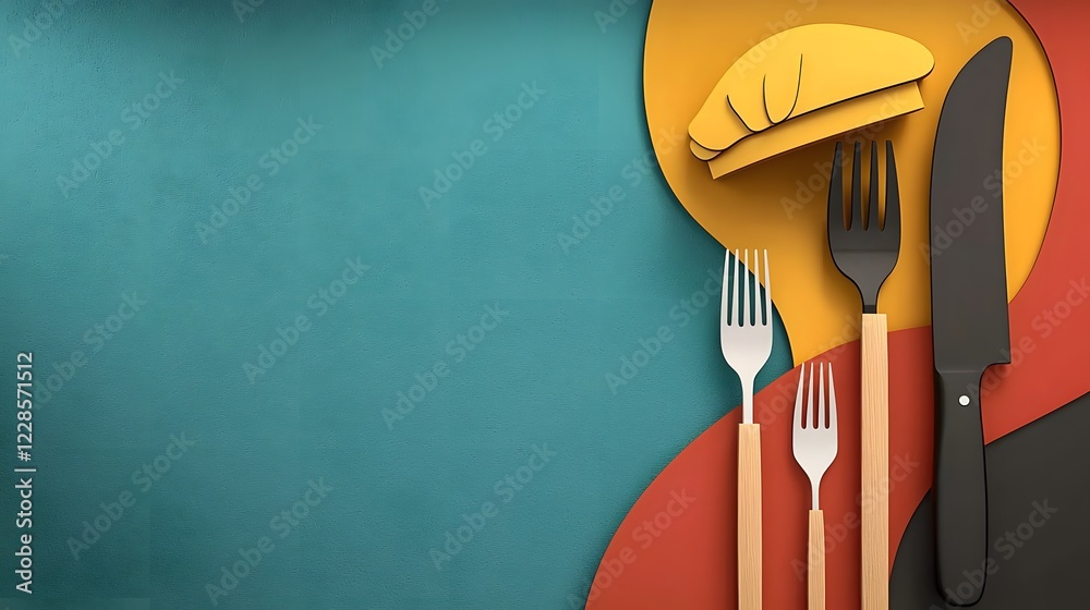 Aufkleber Minimalist catering icon set featuring clean and modern graphics of a fork spoon knife and chef hat on a simple neutral background with sharp clarity ideal for restaurant and cafe visuals