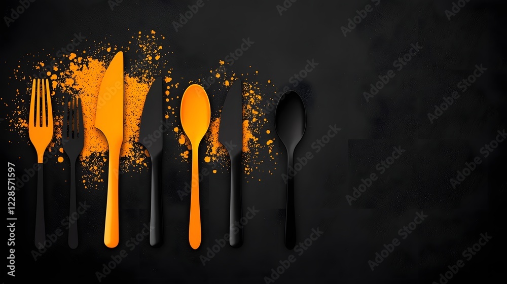 Leinwandbilder minimalist catering icon set featuring a collection of abstract symbols including a fork spoon knife