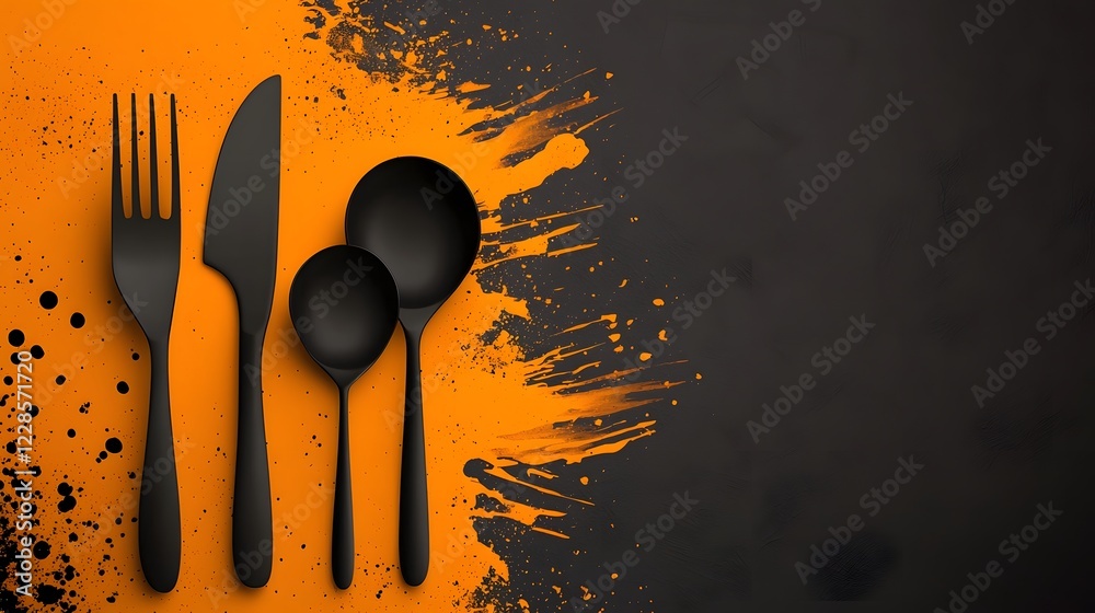 Poster abstract minimalist design of catering icons featuring a fork spoon knife and chef hat perfect for m