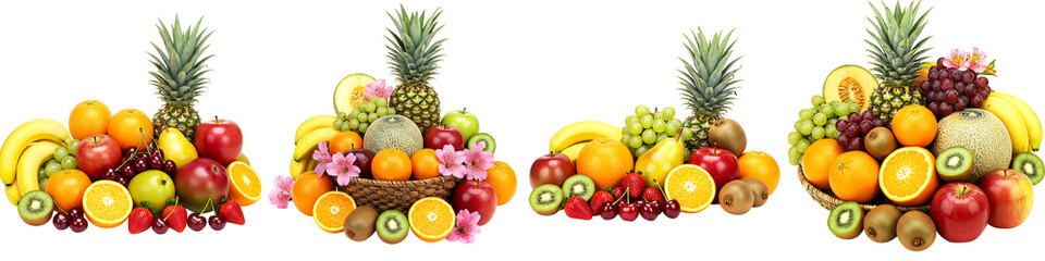 Fresh Tropical Fruit Basket &ndash; Transparent Background PNG
