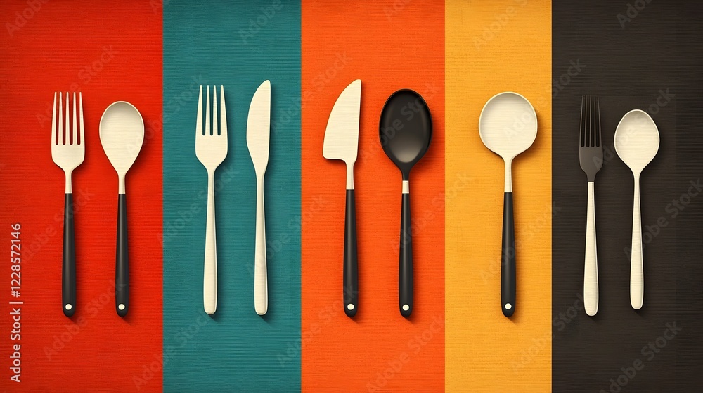 Aufkleber minimalist set of essential dining utensils and chef headwear icons in a flat design style perfect f