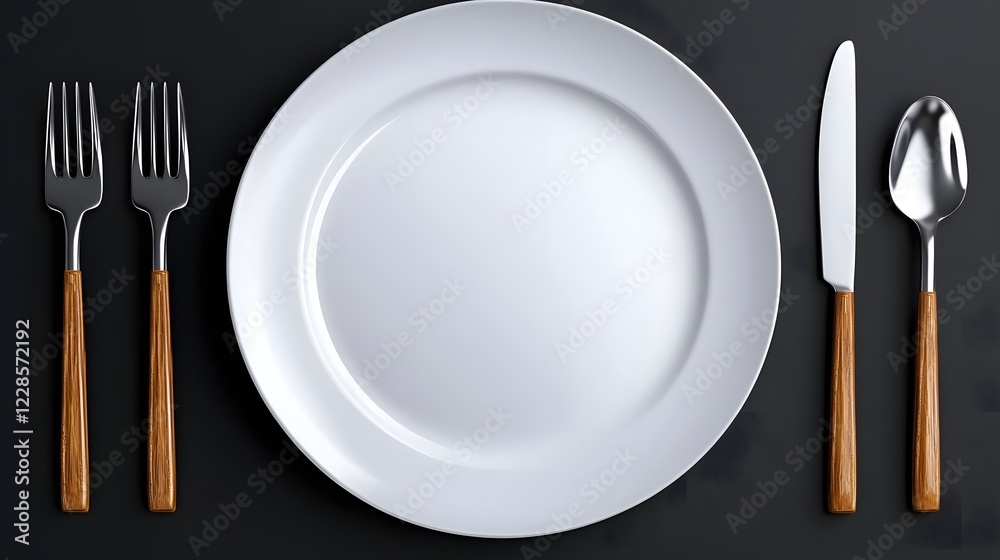 Aufkleber Sleek and contemporary minimalist icons featuring a plate fork and spoon arranged in a clean and elegant composition on a solid backdrop  This image is perfect for use in restaurant cafe