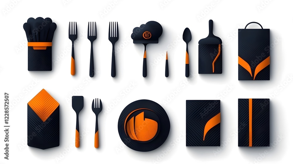 Poster Detailed icon set featuring a comprehensive collection of catering and culinary elements such as chef hat fork spoon dining table and essential kitchen tools designed in a modern and clean style