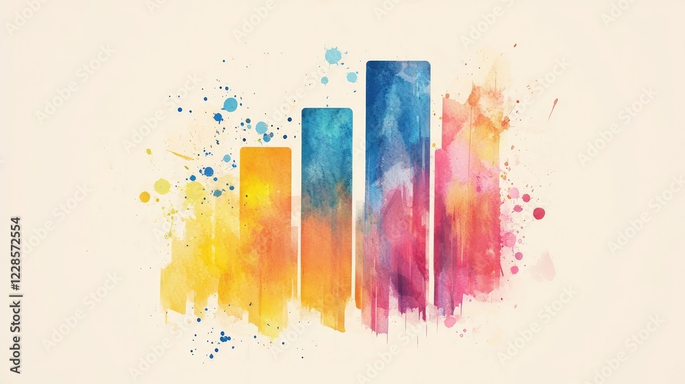 Poster abstract colorful bar graph on textured background with splashes