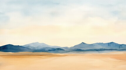 Naklejka premium Serene Watercolor Landscape of Mountains and Desert Terrain