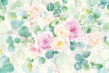 Delicate Floral Composition in Soft Watercolor Tones and Greens