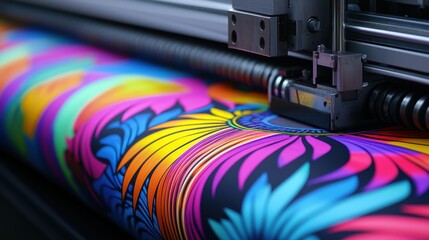 Vibrant Fabric Printing Process Large Format Digital Textile Printer in Action