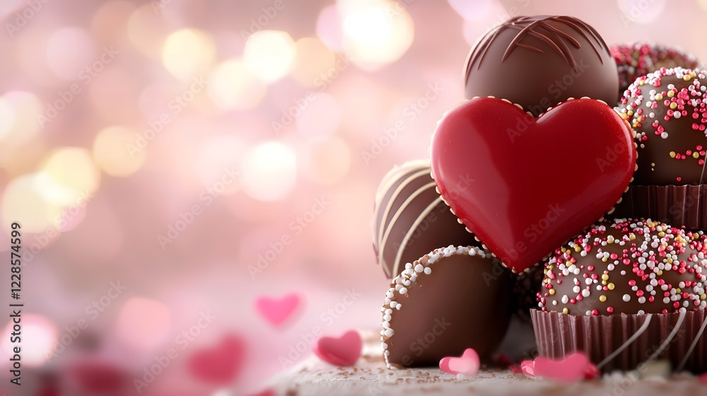 Aufkleber decadent heart shaped chocolates truffles and pralines with decorative swirls and sprinkles arranged