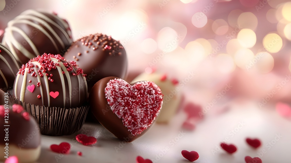 Poster charming valentine s day chocolate assortment featuring heart shaped chocolates milk and dark pralin