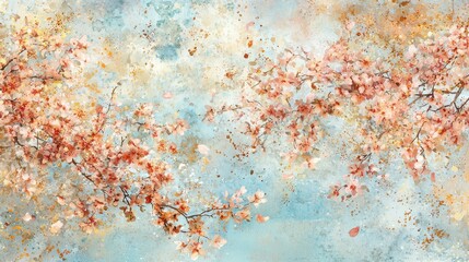 Naklejka premium Serene Blooms of Cherry Blossoms on a Soft Blue Background